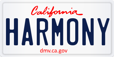 CA license plate HARMONY