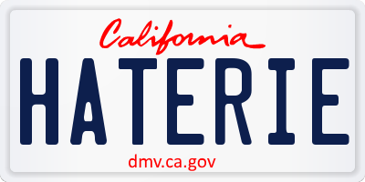 CA license plate HATERIE