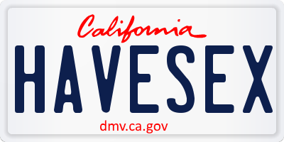 CA license plate HAVESEX