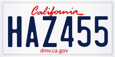 CA license plate HAZ455