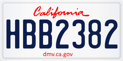 CA license plate HBB2382