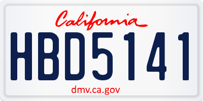 CA license plate HBD5141