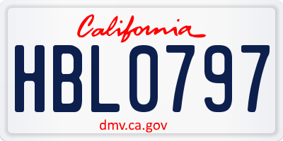 CA license plate HBL0797