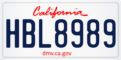 CA license plate HBL8989