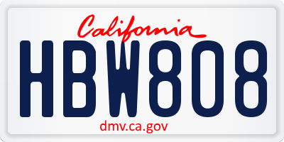 CA license plate HBW808