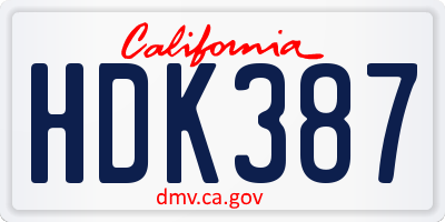 CA license plate HDK387