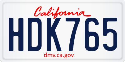 CA license plate HDK765