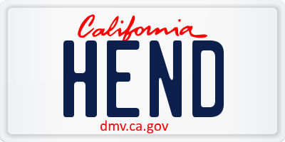 CA license plate HEND