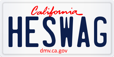 CA license plate HESWAG