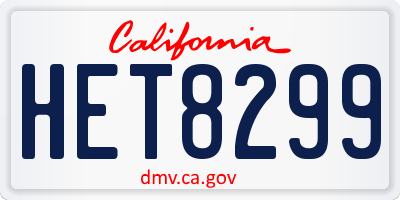 CA license plate HET8299