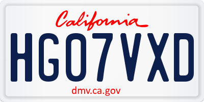 CA license plate HG07VXD