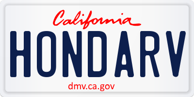 CA license plate HONDARV