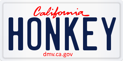 CA license plate HONKEY