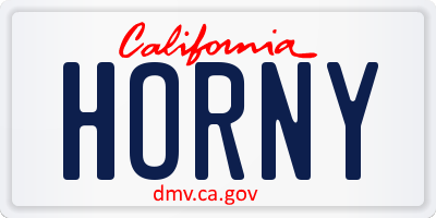 CA license plate HORNY