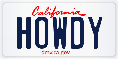 CA license plate HOWDY