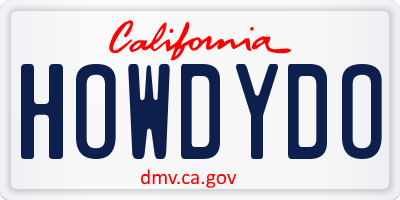 CA license plate HOWDYDO