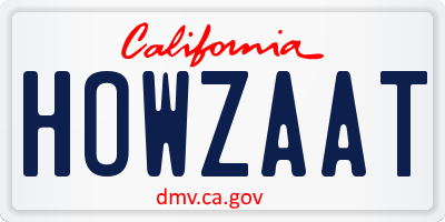 CA license plate HOWZAAT