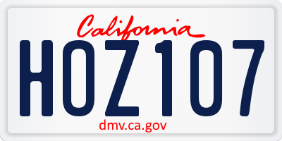 CA license plate HOZ107