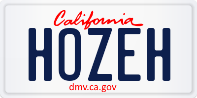 CA license plate HOZEH