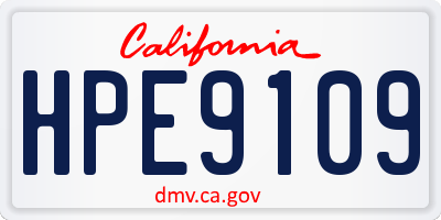 CA license plate HPE9109