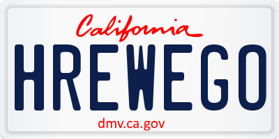 CA license plate HREWEGO