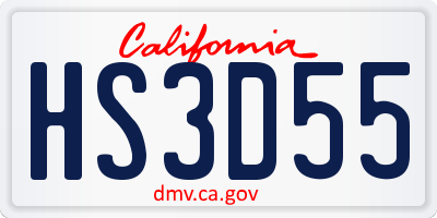 CA license plate HS3D55