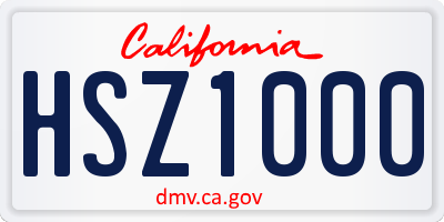 CA license plate HSZ1000