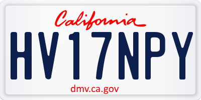 CA license plate HV17NPY