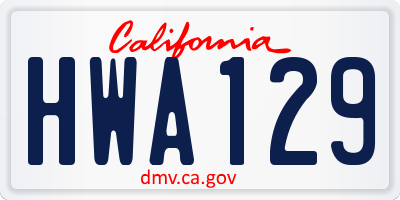 CA license plate HWA129