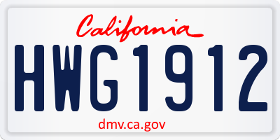 CA license plate HWG1912