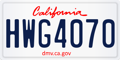 CA license plate HWG4070