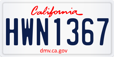 CA license plate HWN1367