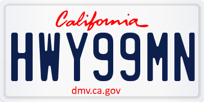 CA license plate HWY99MN