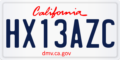 CA license plate HX13AZC