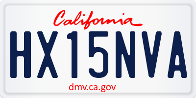 CA license plate HX15NVA