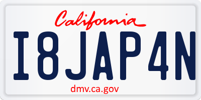 CA license plate I8JAP4N