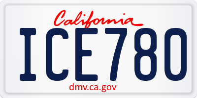 CA license plate ICE780