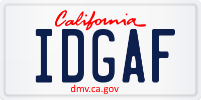 CA license plate IDGAF