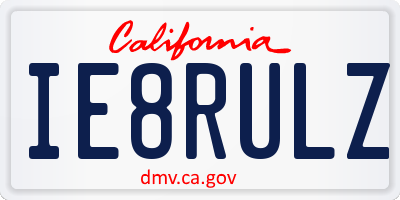 CA license plate IE8RULZ