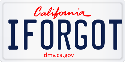 CA license plate IFORGOT