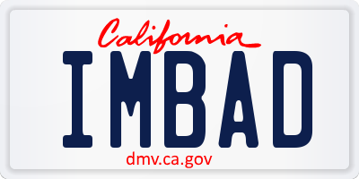 CA license plate IMBAD