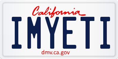 CA license plate IMYETI