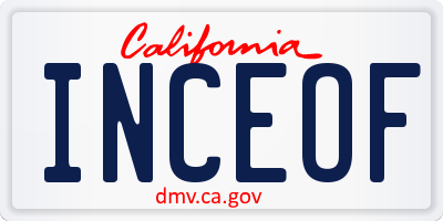 CA license plate INCEOF