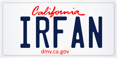 CA license plate IRFAN