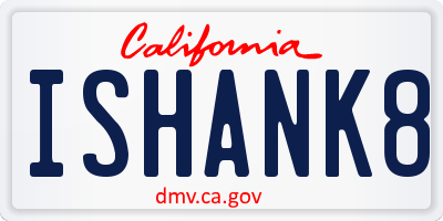 CA license plate ISHANK8