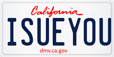 CA license plate ISUEYOU