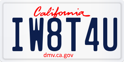 CA license plate IW8T4U