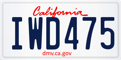 CA license plate IWD475