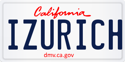 CA license plate IZURICH