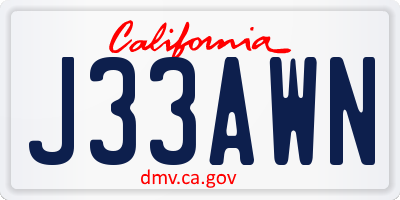 CA license plate J33AWN